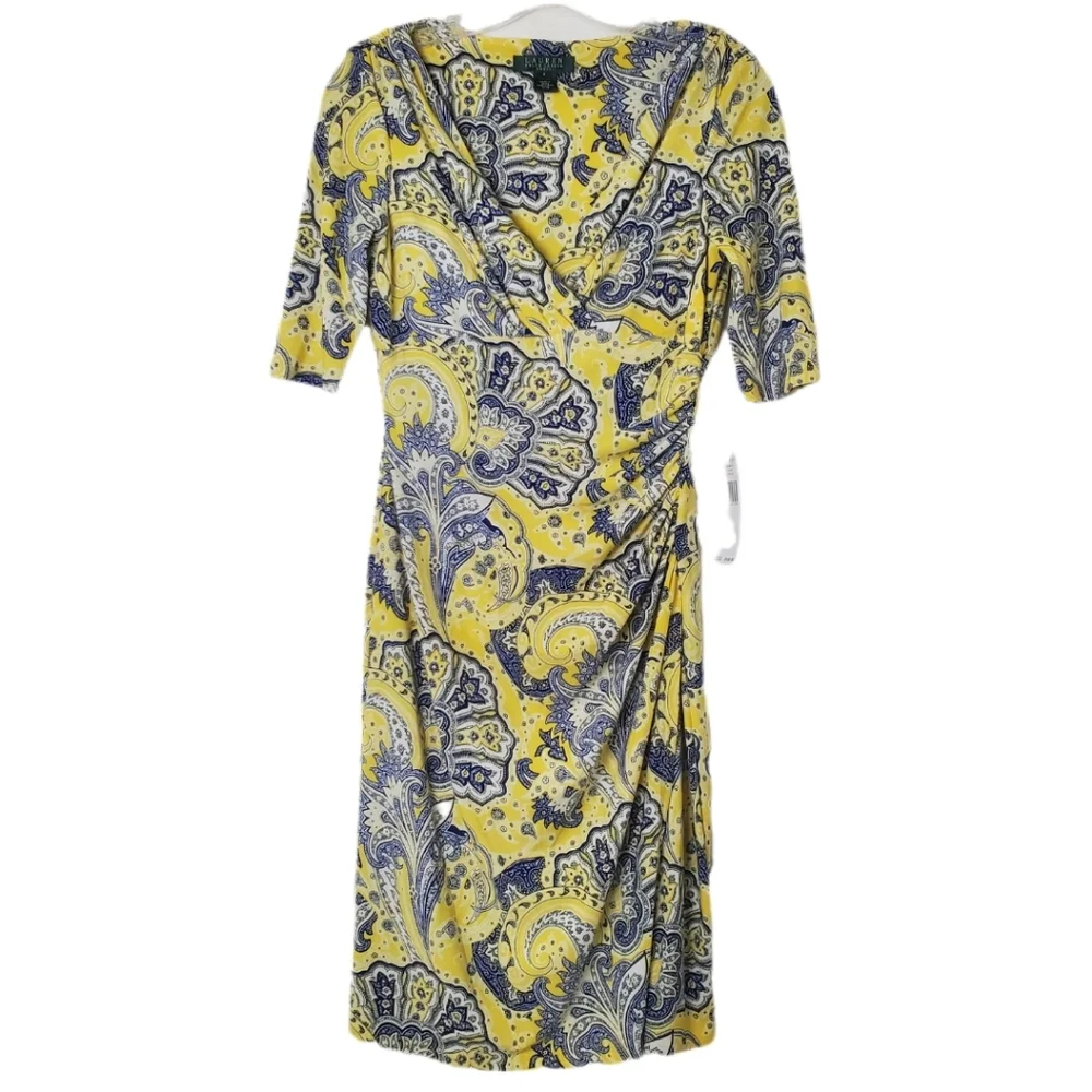 Ralph Lauren‎ NWT Starlight Yellow & Blue Paisley Surplice Dress